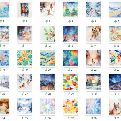 Reverse Coloring – Winter Watercolor Scenes PDF with 40 Printable Pages