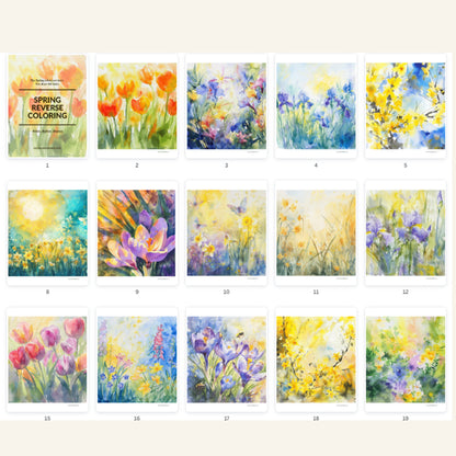 Spring Flowers Reverse Coloring Pages – 25 Printable PDF Designs for Relaxation & Mindfulness