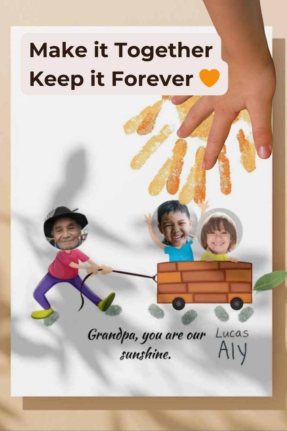Kids making handprint art for grandpa, fast indoor keepsake gift idea
