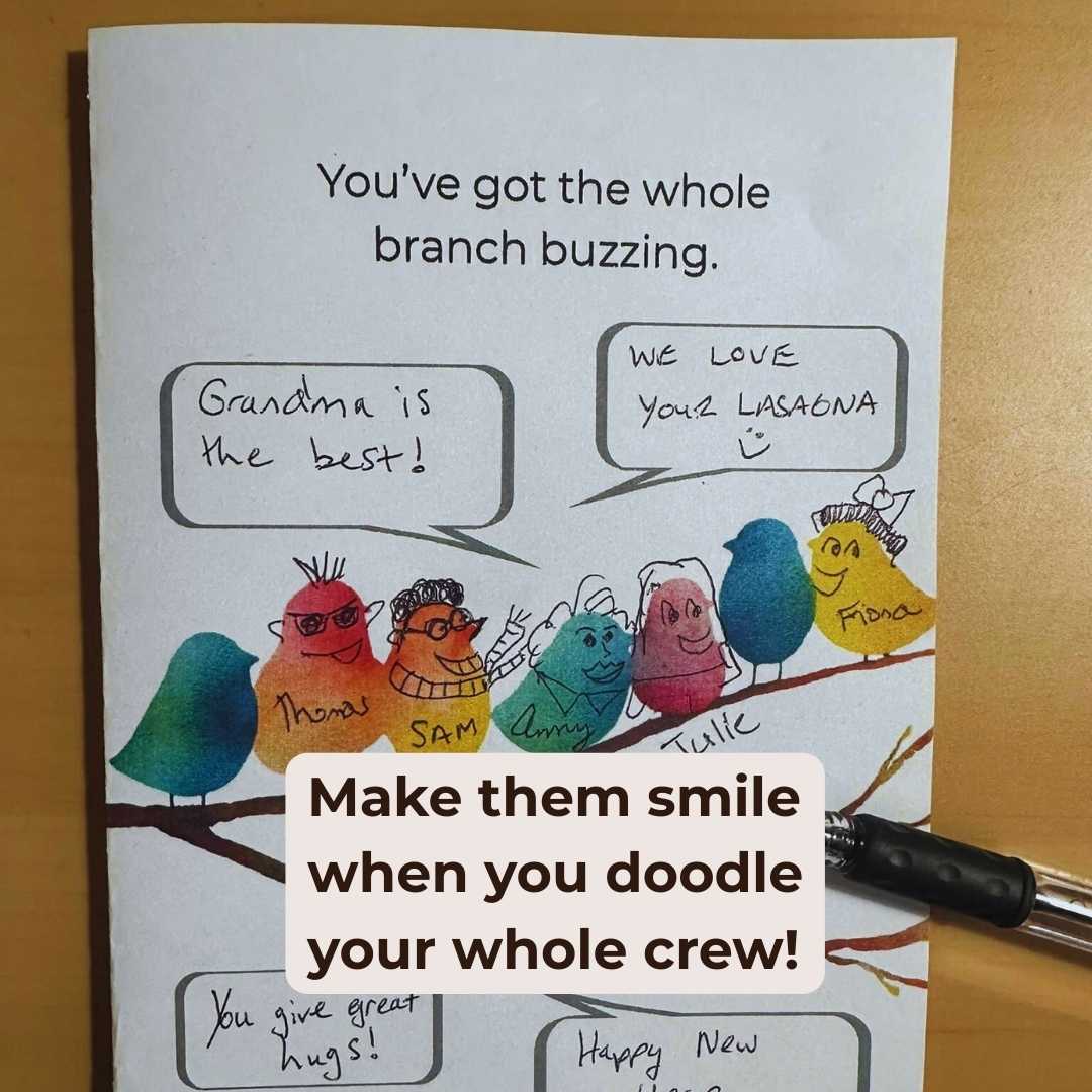 You’ve Got the Whole Branch Buzzing – Printable Bird Family Doodle Greeting Card