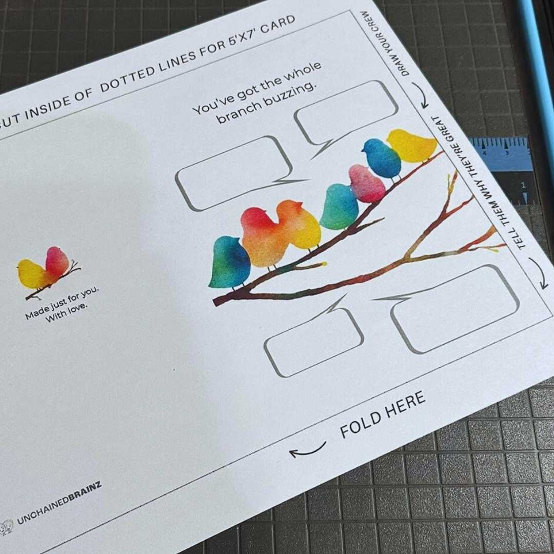 You’ve Got the Whole Branch Buzzing – Printable Bird Family Doodle Greeting Card