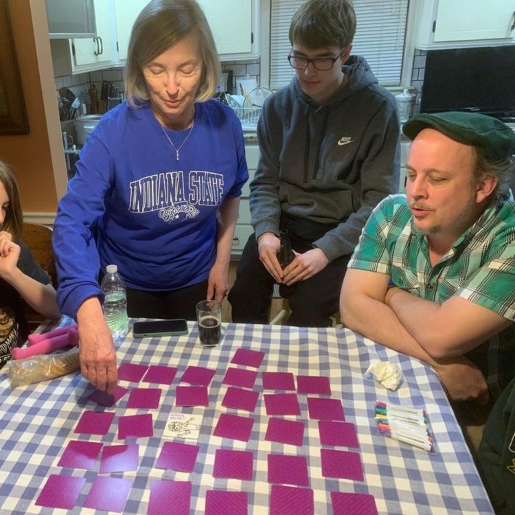 Hand-drawn memory game cards on a table, DIY keepsake game for birthdays and reunions