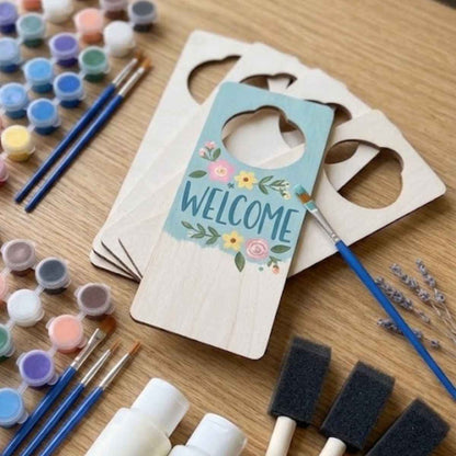 inished ‘Welcome’ wooden door hanger example created with paint kit for creative home decor and keepsake gifts