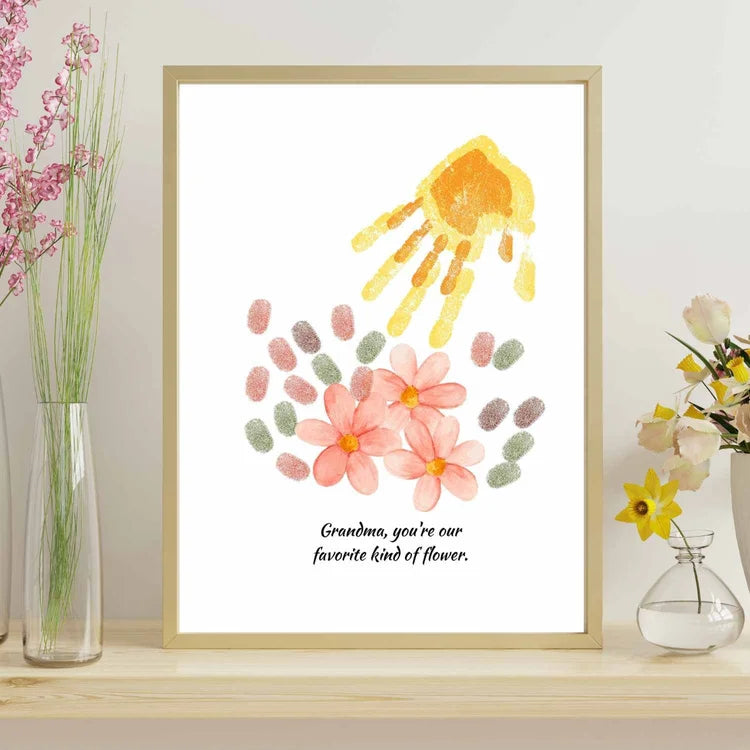 Handprint flower art gift for Grandparents Day, printable keepsake made by kids