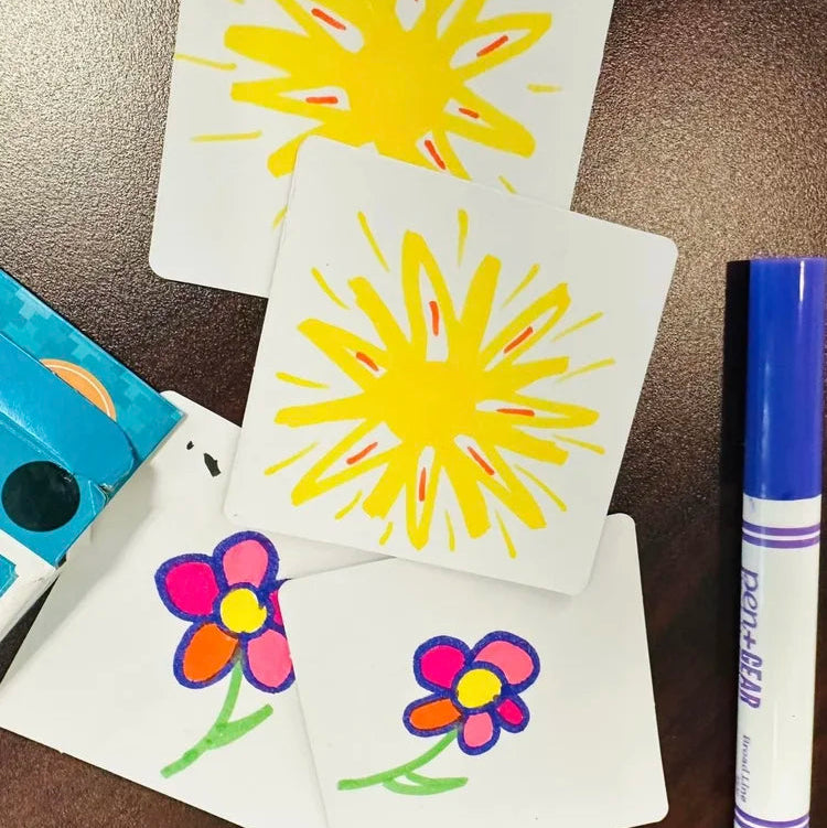 Handmade Memory Mix cards colored with markers, a creative activity for families