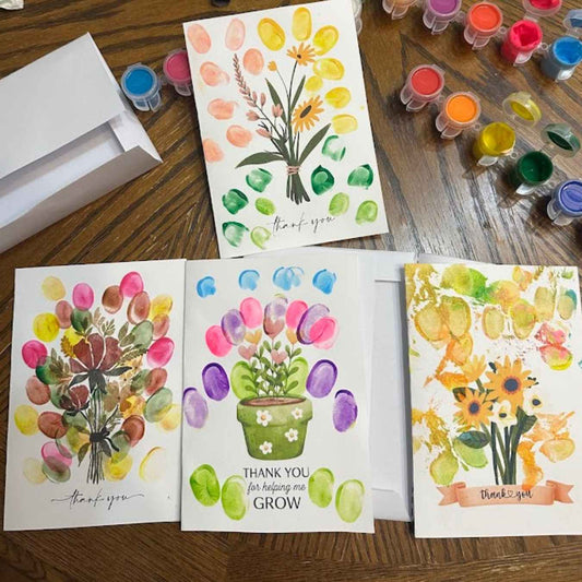 Printable Fingerprint Thank You Cards – Flower Bouquets