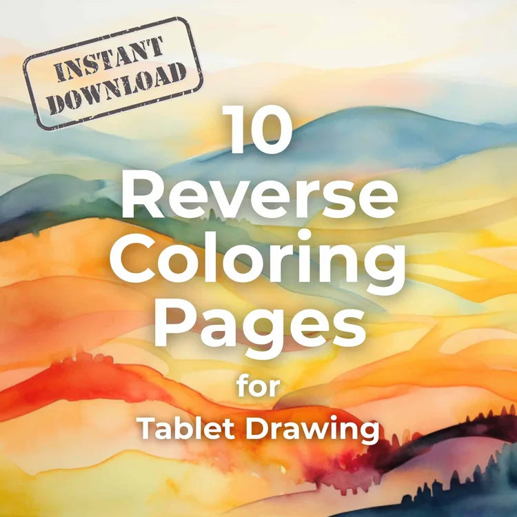 Instant download of 10 reverse coloring PNGs for digital tablet drawing, watercolor background art