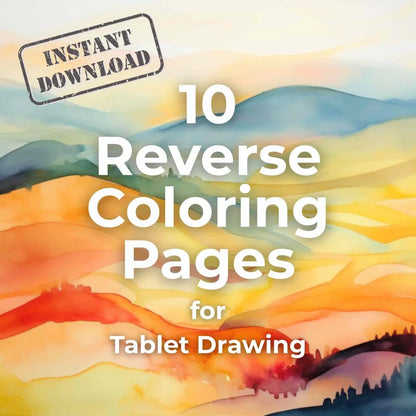 Instant download of 10 reverse coloring PNGs for digital tablet drawing, watercolor background art